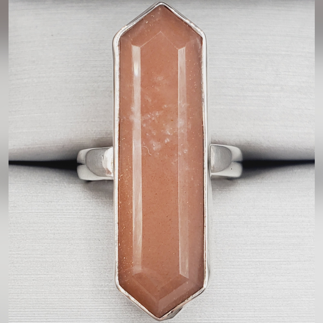 Genuine Sunstone Crystal Point Long Boho Statement 925 Sterling Silver Ring